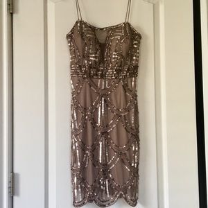 Sequin Cocktail Dress in Taupe/Mauve